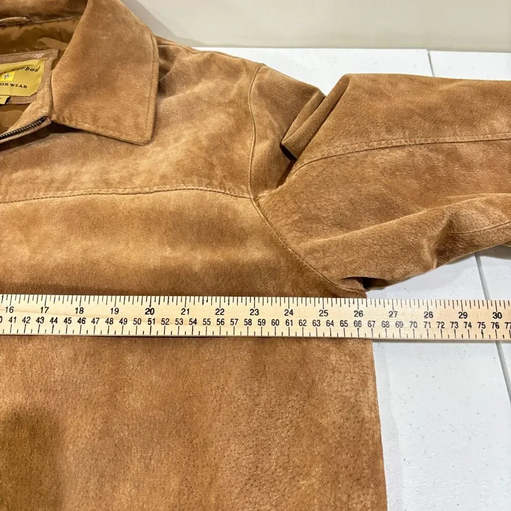 Boston Harbour Outdoor Wear Men XL Soft Brown Suede Leather Jacket Zip Workwear